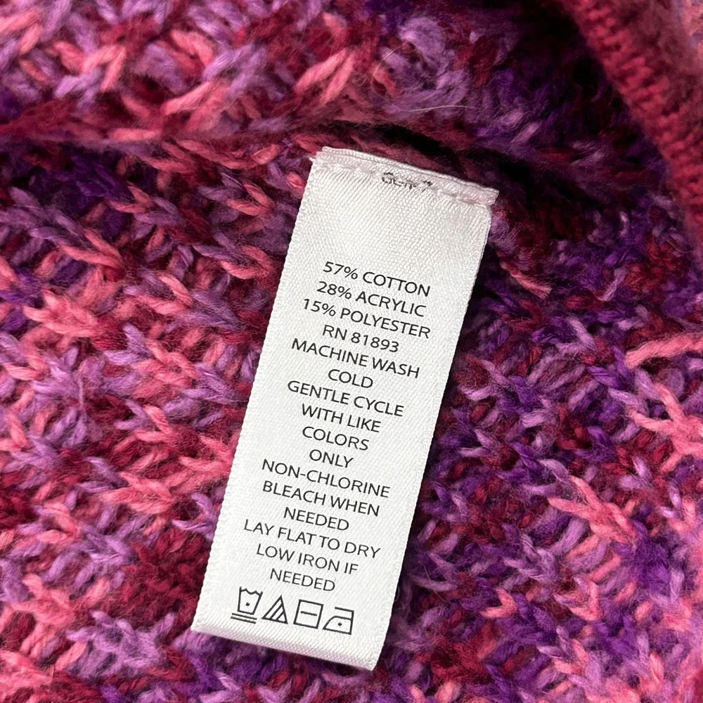 Liz Claiborne Vest Chevron Knit Toggle Pink Purple One Size Boho Retro Preppy
